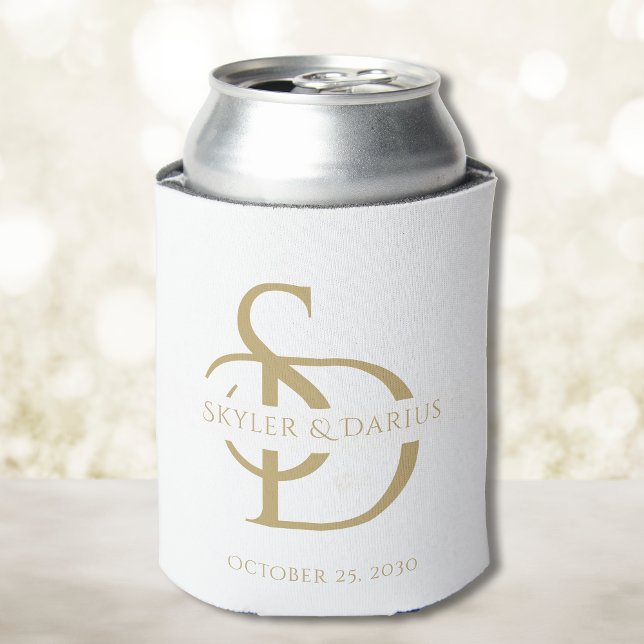 Simple Wedding Monogram Personalised With Name Can Cooler (Creator Uploaded)