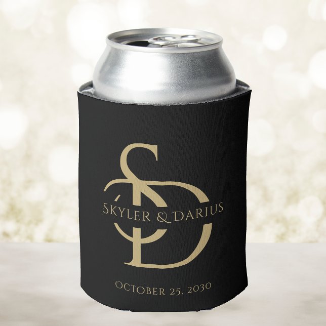 Simple Wedding Monogram Personalised With Name Can Cooler (Creator Uploaded)