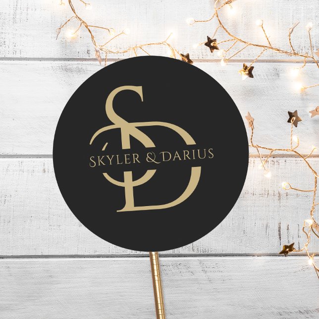 Simple Wedding Monogram Personalised With Name Classic Round Sticker (Creator Uploaded)