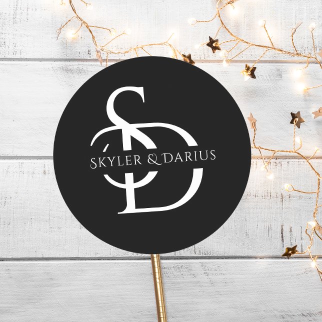 Simple Wedding Monogram Personalised With Name Classic Round Sticker (Creator Uploaded)
