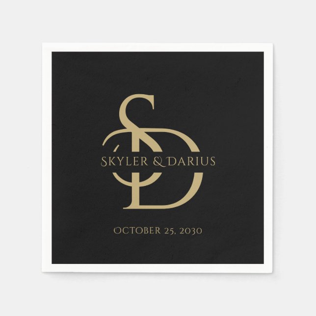 Simple Wedding Monogram Personalised With Name Napkin (Front)