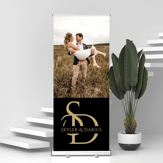 Simple Wedding Monogram Personalised With Name Retractable Banner (Creator Uploaded)