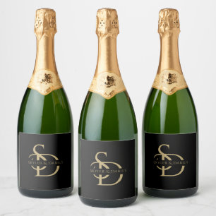 Simple Wedding Monogram Personalised With Name Sparkling Wine Label