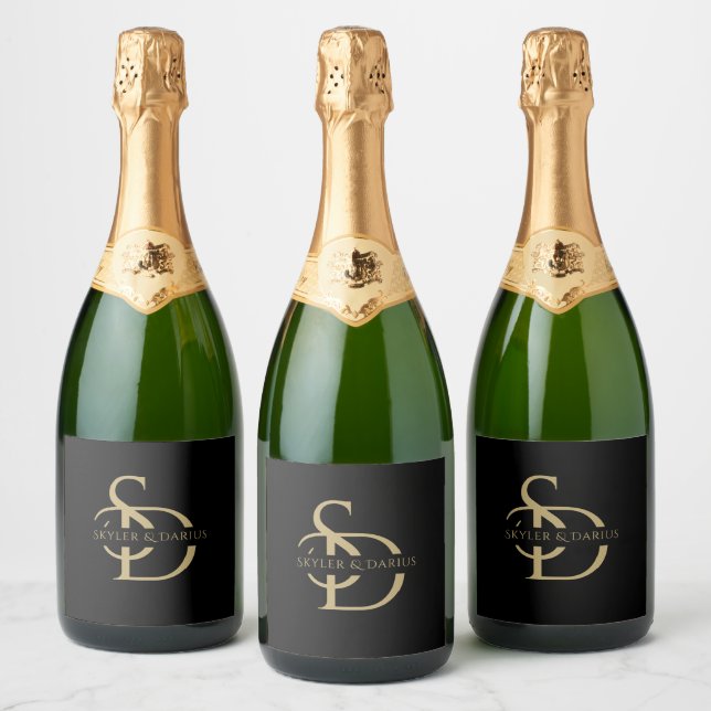 Simple Wedding Monogram Personalised With Name Sparkling Wine Label (Bottles)