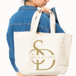 Simple Wedding Monogram Personalised With Name Tote Bag<br><div class="desc">Make a lasting impression with the Simple Gold Wedding Monogram Personalised With Name Tote Bag, an exquisite and practical gift for the wedding couple. This elegant tote bag, featuring a custom gold monogram with the couple’s initials, is the perfect blend of style and functionality. Ideal for engagement celebrations or bridal...</div>