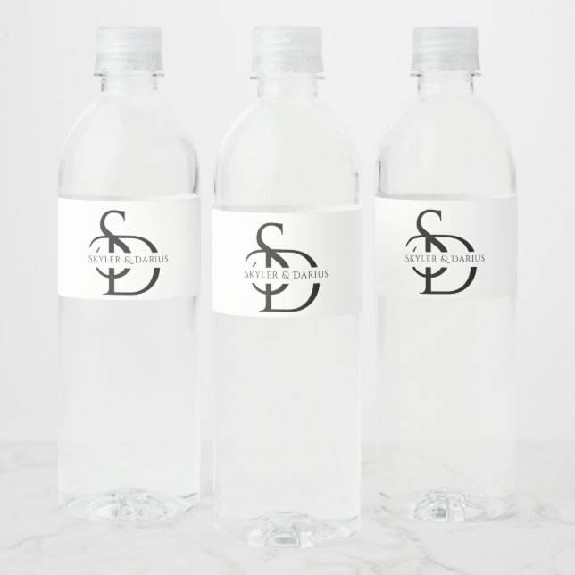 Simple Wedding Monogram Personalised With Name Water Bottle Label (Bottles)