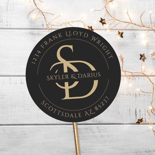 Simple Wedding Monogram Return Address Classic Round Sticker (Creator Uploaded)