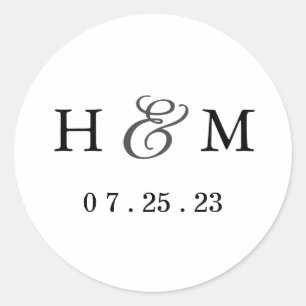 Simple Wedding Monogram Sticker - White