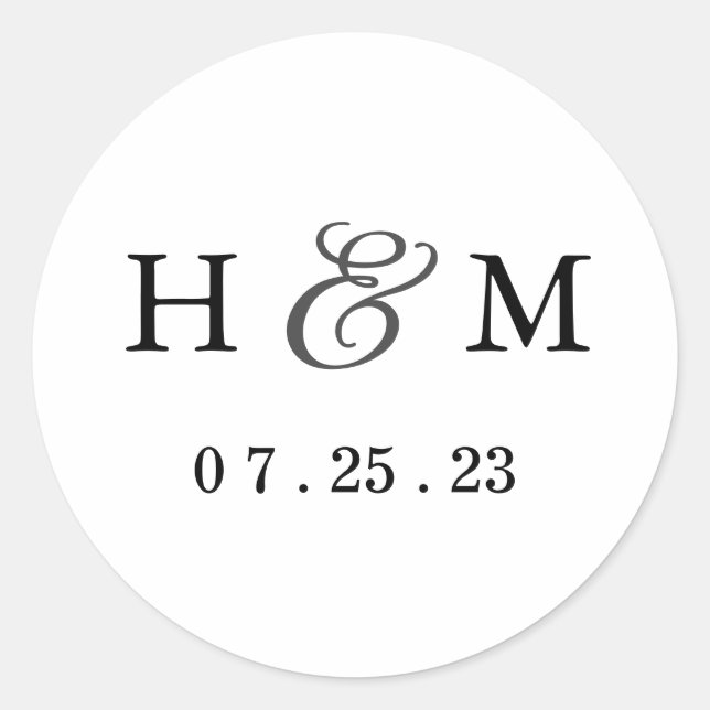 Simple Wedding Monogram Sticker - White (Front)