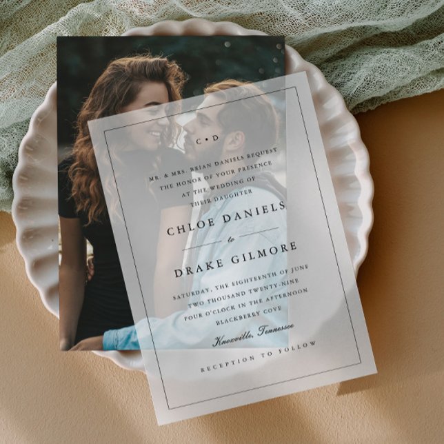 Simple Wedding Monogram Vellum Invitations (Simple minimal typography vellum wedding invitations.)