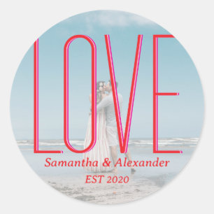 Simple Wedding Personalised Couple Photo Modern Classic Round Sticker