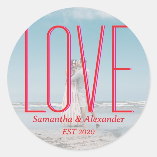 Simple Wedding Personalised Couple Photo Modern Classic Round Sticker (Front)