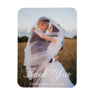 Simple Wedding Photo Add Name & Date Thank You Magnet