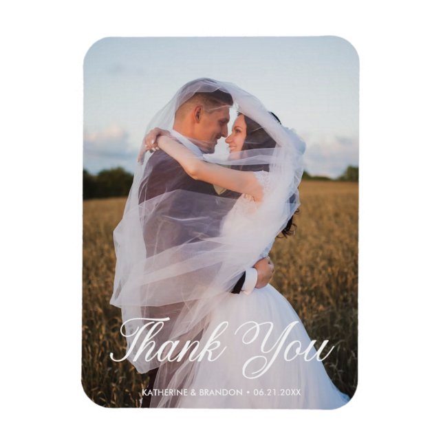 Simple Wedding Photo Add Name & Date Thank You Magnet (Vertical)