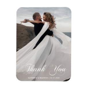 Simple Wedding Photo Add Name & Date Thank You Magnet