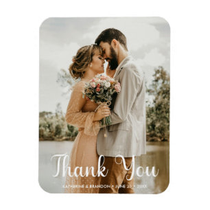 Simple Wedding Photo Add Names & Date Thank You Magnet