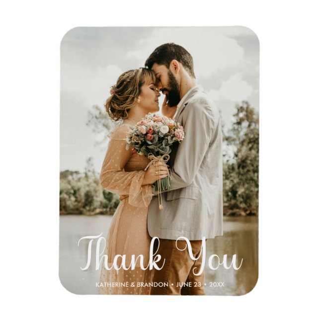 Simple Wedding Photo Add Names & Date Thank You Magnet (Vertical)