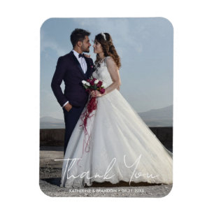 Simple Wedding Photo Add Names & Date Thank You  Magnet