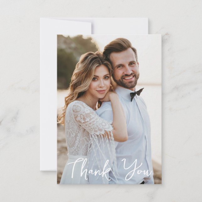 Simple Wedding Photo Add Your Greeting Thank You Card (Front)