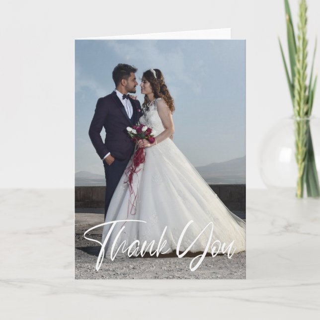 Simple Wedding Photo Add Your Greeting Thank You  Card (Front)