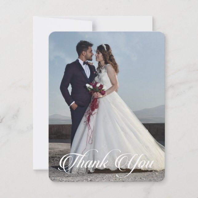 Simple Wedding Photo Add Your Greeting Thank You Card (Front)