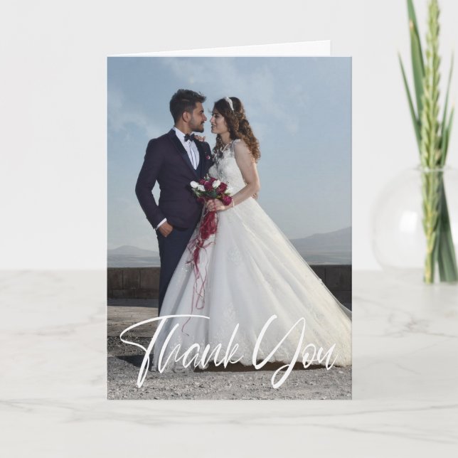 Simple Wedding Photo Add Your Greeting Thank You  Card (Front)