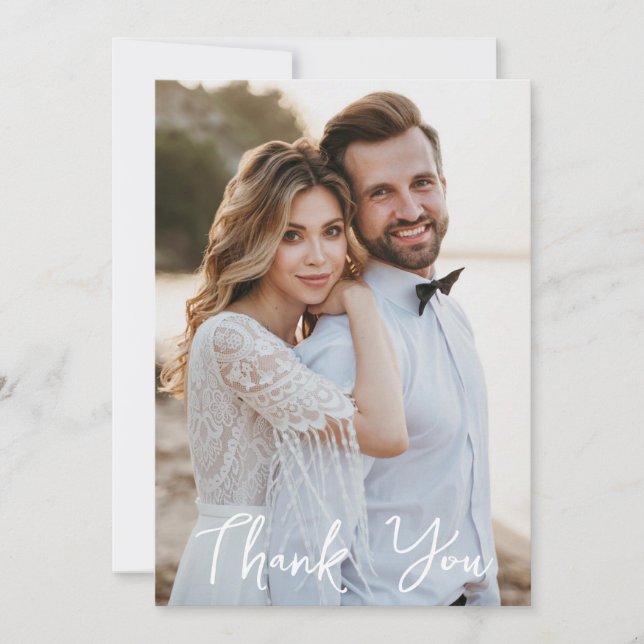 Simple Wedding Photo Add Your Greeting  Thank You Card (Front)