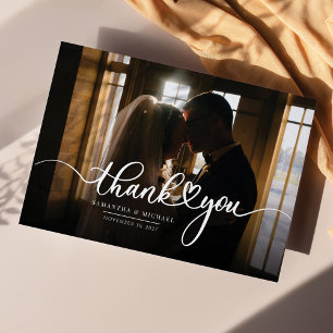 Simple Wedding Photo Hand-Lettered Thank You Card