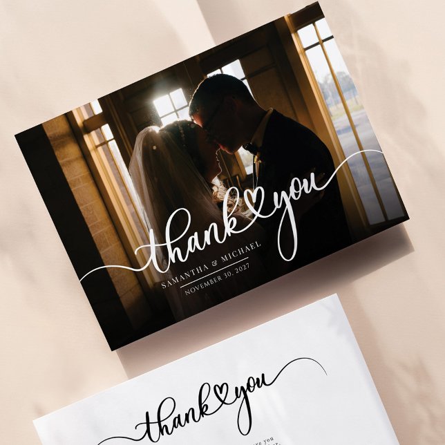 Simple Wedding Photo Hand-Lettered Thank You Card (Creator Uploaded)