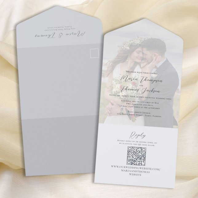 Simple Wedding Photo Light Blue  All In One Invitation (Creator Uploaded)