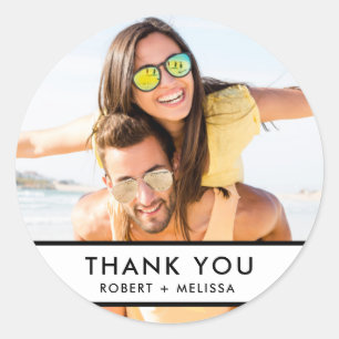 Simple Wedding Photo Thank You Classic Round Sticker