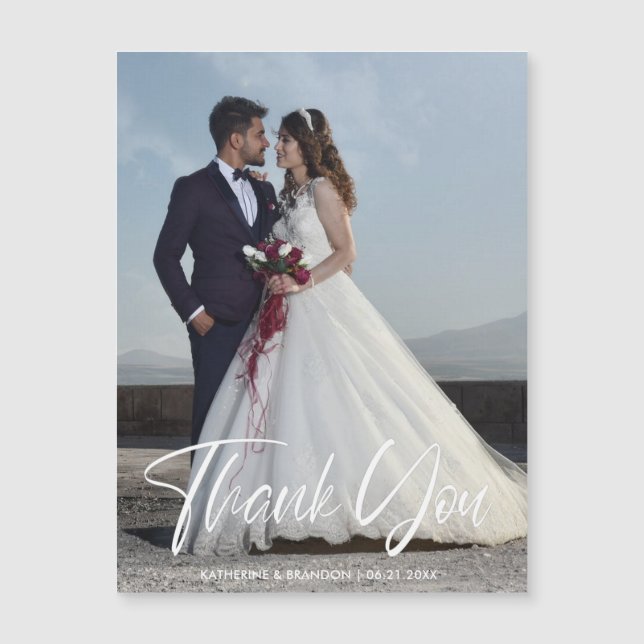 Simple Wedding Photo Thank You Magnetic Card (Front)