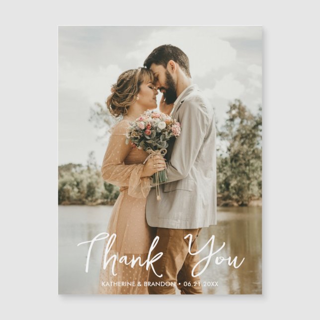 Simple Wedding Photo Thank You Magnetic Card (Front)