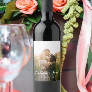 Simple Wedding Photo Wine Label