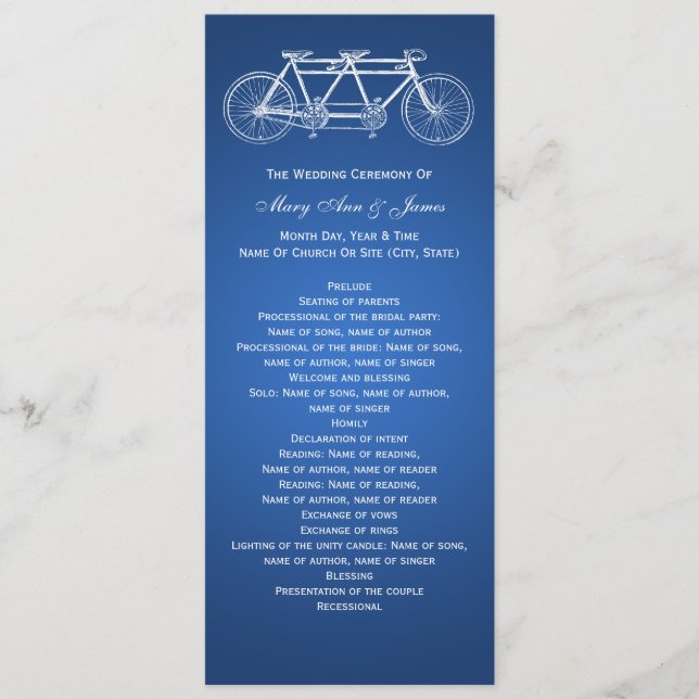 Simple Wedding Program Tandem Bike Blue Programme (Front)