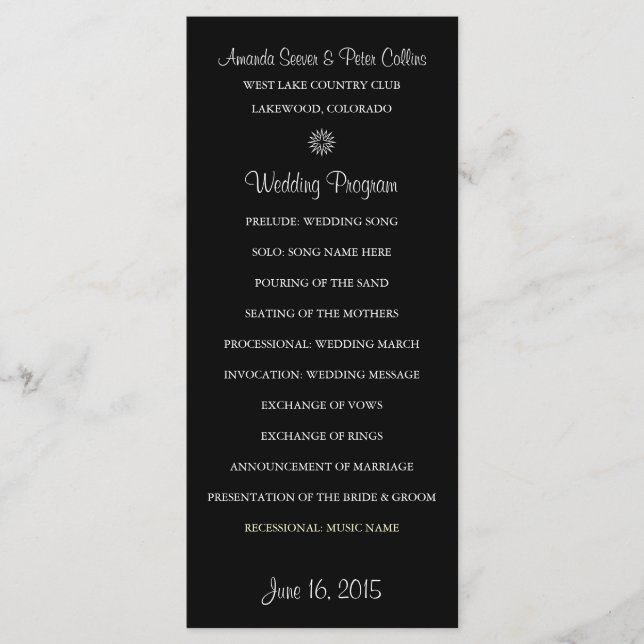 Simple Wedding Programs (Black) Programme (Front)