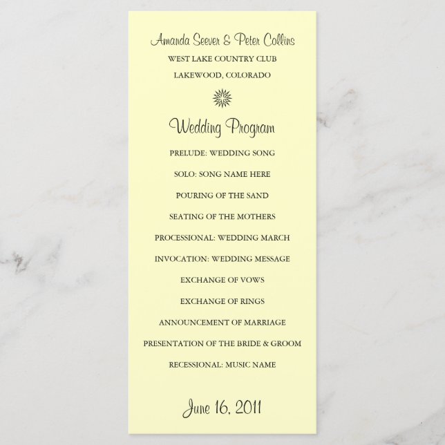 Simple Wedding Programs (Cream) Programme (Front)