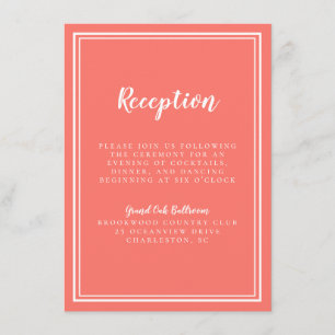 Simple Wedding Reception Coral & White Frame Enclosure Card