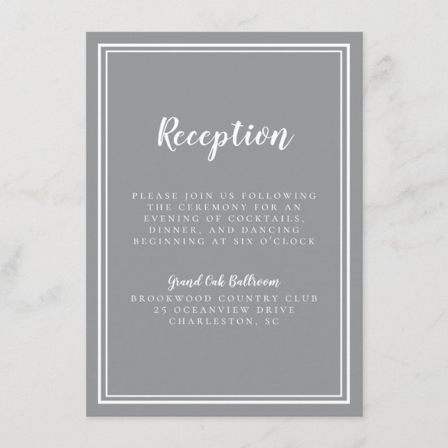 Simple Wedding Reception Grey Chic Framed White Enclosure Card (Front)