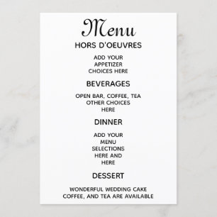 Simple wedding reception menu