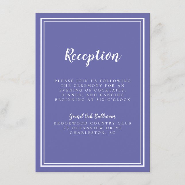 Simple Wedding Reception Periwinkle Blue Enclosure Card (Front)