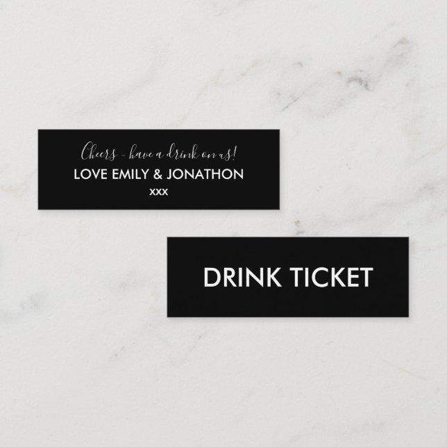 Simple Wedding Reception White Black Drinks Ticket (Front/Back)