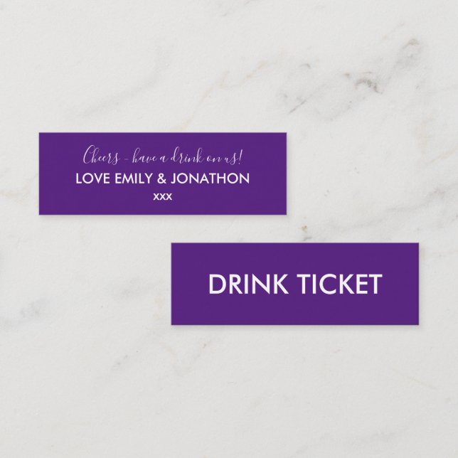 Simple Wedding Reception White Purple Drink Ticket (Front/Back)