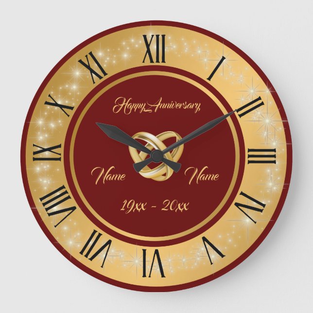 Simple Wedding Rings Customise Gold Anniversary Large Clock (Front)