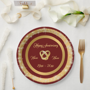 Simple Wedding Rings Customise Gold Anniversary Paper Plate