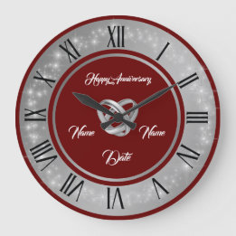 Simple Wedding Rings Customise Silver Anniversary Large Clock