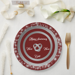 Simple Wedding Rings Customise Silver Anniversary Paper Plate