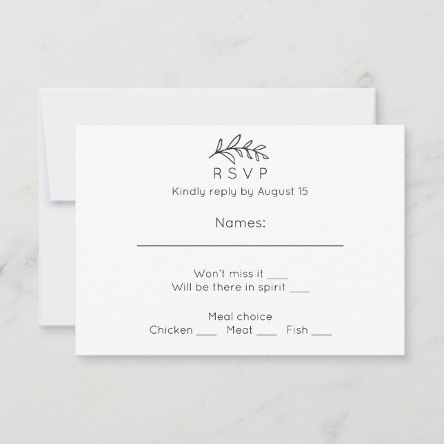 Simple wedding rsvp. Black and white response card (Front)