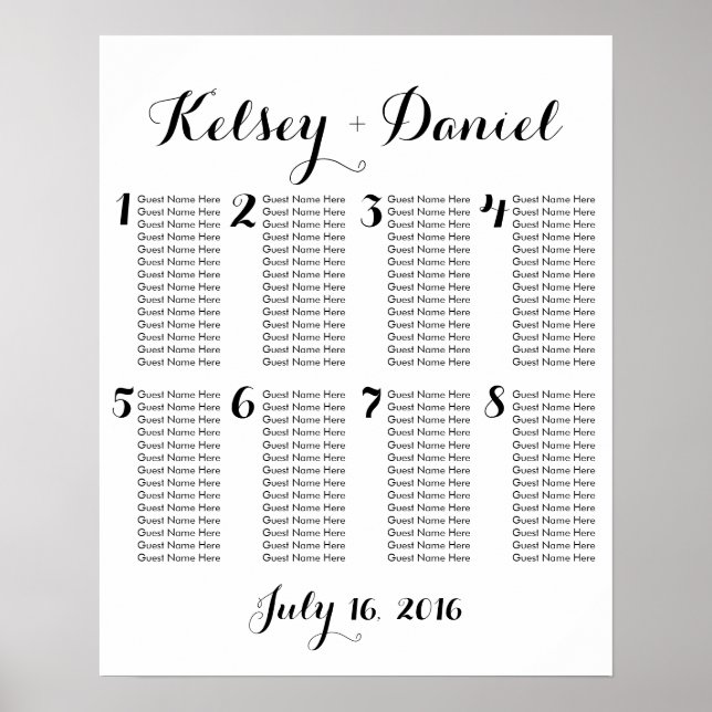Simple Wedding Seating Chart - fewer tables (Front)