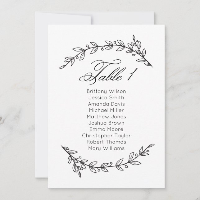 Simple wedding seating chart floral. Table plan 1 Invitation (Front)
